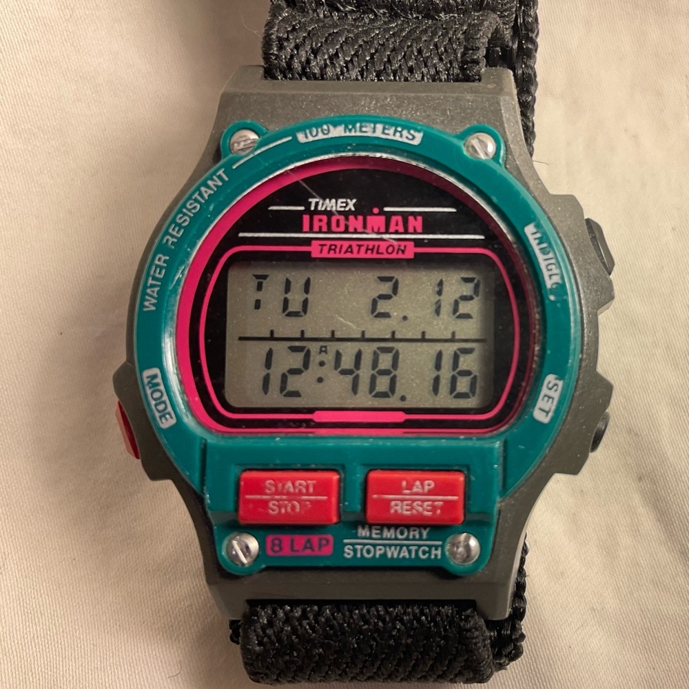 RARE Timex Ironman Triathlon Ladies/Womens/Unisex Watch Red/Teal Indiglo Vintage